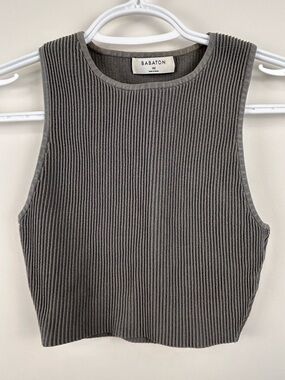 Aritzia Babaton Ribbed Knit Crop Tank Top XS Charcoal Sleeveless Fitted